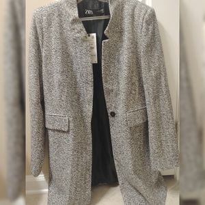 NEWZARA Black/White/Gray INVERTED LAPEL FROCK COAT